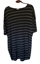 LuLaRoe Striped Black Gray Knee Length Tunic Dress Scoop Neck Half Sleeve M