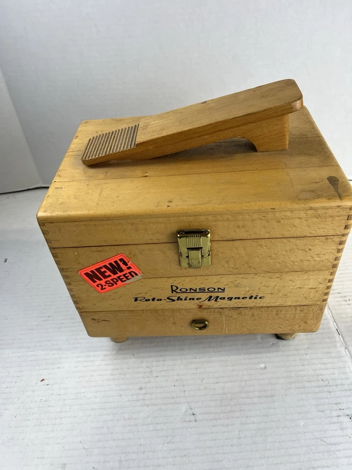 De Colección Ronson 2 Velocidades Roto-Shine Magnético Eléctrico Pulidora Zapatos Kit Caja Madera GG Foto 2 de 4
