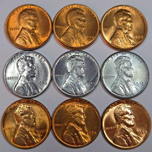 9 Lincoln Wheat Cents 1943 Steel Set Uncirculated All Different Dates! (Lot#17)