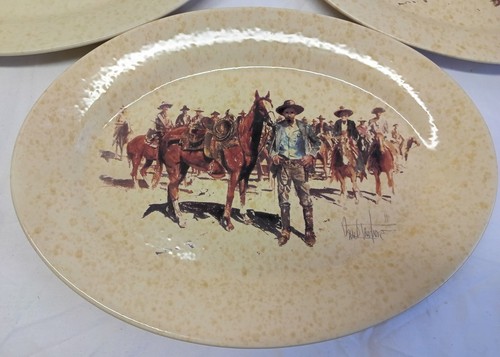 Set Of 3 Buck Taylor “Frontier Justice” Classic West By Cowboy Living Platters - Picture 4 of 10