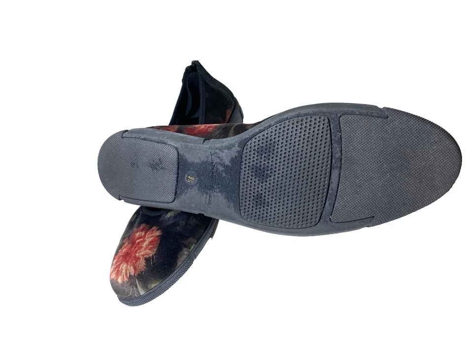 Sesto Meucci Italy Black Diona Velvet Floral Ballet Flats Size 9N Shoes Back Zip - Image 4 of 4