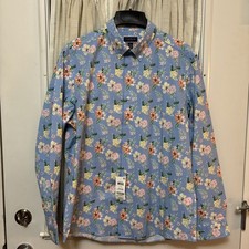 NWT Club Room Men s L 16-16-1/2 Slim Fit Blue Floral Button Long Sleeve Shirt