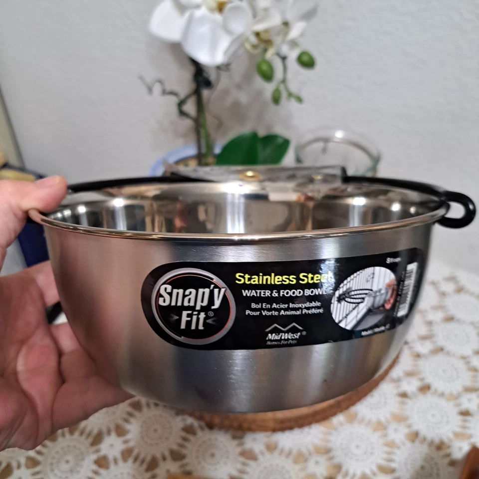 Cuenco de comida de acero inoxidable para mascotas Snap'y Fit comida o agua Midwest hogares para mascotas 8 tazas Foto 4 de 4