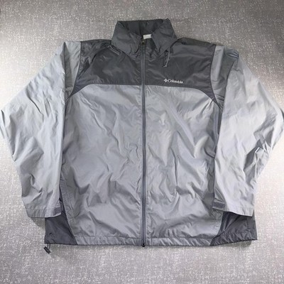 Columbia Jacket Mens XL Gray Colorblock Hooded Full Zip Windbreaker Lightweight