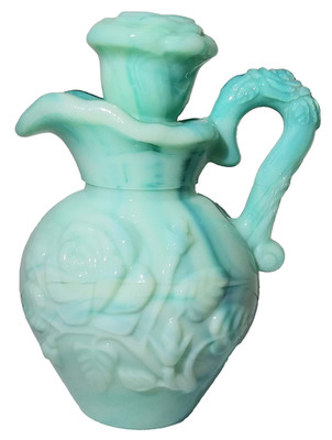 Vintage Avon Jadeite Slag Glass Rose Pitcher Decanter with Stopper Green Blue