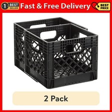 (2 pack) Juggernaut Storage 16QT Heavy-Duty Plastic Square Milk Crate Black