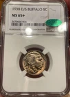 1938 D/S Buffalo Nickel 5c NGC MS65+ CAC