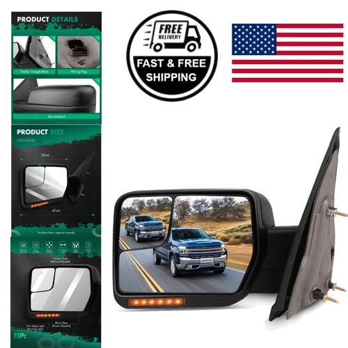 Ford F150 Towing Mirror Reflector with Puddle Lights Power Heated Driver Side