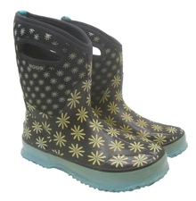 BOGS Classic Mid Daisy Tall Waterproof Rain Mud Barn Boots Women 6 Black Yellow