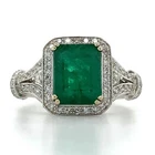 2.20Ct Emerald Cut Lab Created Emerald Halo Engagement Ring 14KWhite Gold Plated