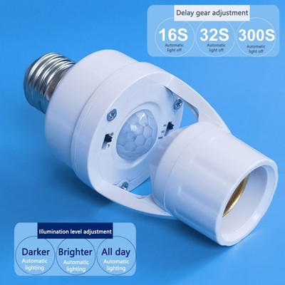 360 Degrees Human Induction Motion Sensor Lamp Socket AC85-265V E27 Base Adapter