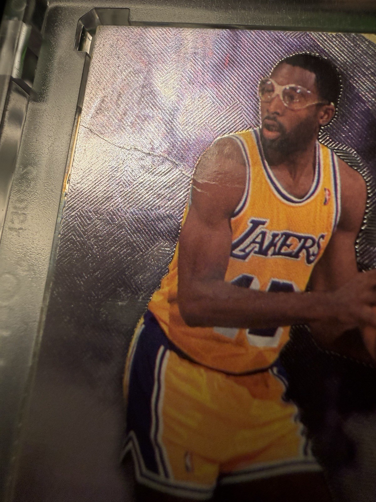 2008 UD Exquisite Number Pieces James Worthy Game Used Dual Patch Auto /42 HOF view 3