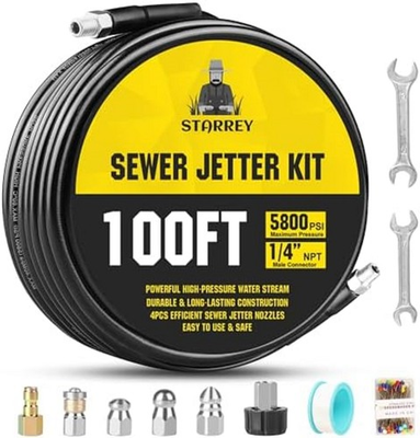 #ad Pressure Washer Sewer Jetter Kit 100Ft 1 4 Inch NPT Hose Nozzles and Adapter $78.99