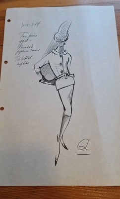 Vtg 60s FASHION SKETCH  SHEET 2pc Effect Rounded Peplum 4 Cardinal Design Cat.