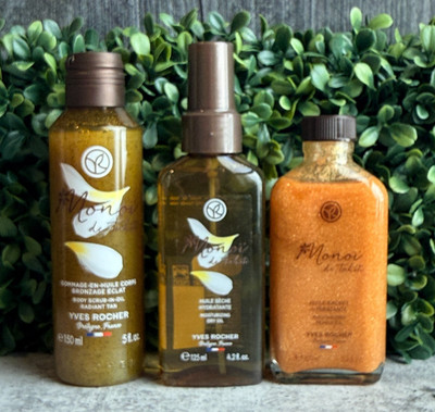 Yves Rocher Monoi de Tahiti Moisturizing Pearly Oil, Body Scrub & Dry Oil LOT