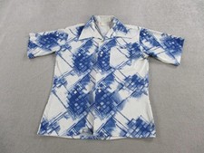 VINTAGE Kings Road Shirt Mens Small Blue White Disco Collar Button Up 70s