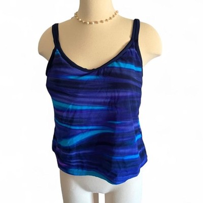 Blue striped swim tank top with a boho vibe Size XL
