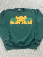 Vintage 90  s Disney Store Pooh Crew Neck Sweatshirt Size Med Distressed Green