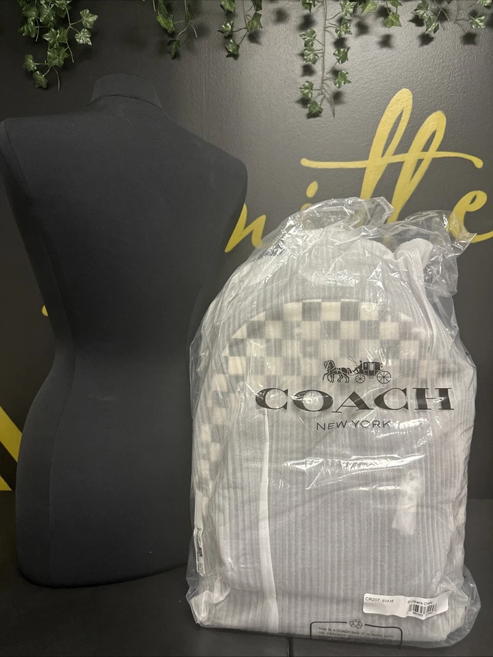 COACH Backpack West Checkerboard Men's Lg Canvas/Leather Silver/Black/White NWT - Image 2 of 4