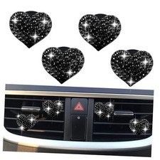 4PCS Heart-Shaped Car Vent Clips with Rhinestone,Bling Air Vent Clips Car Black