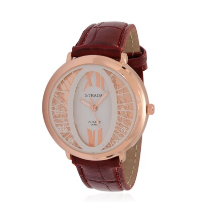STRADA Watch Austrian Crystal Womens Faux Leather Burgundy Band ...