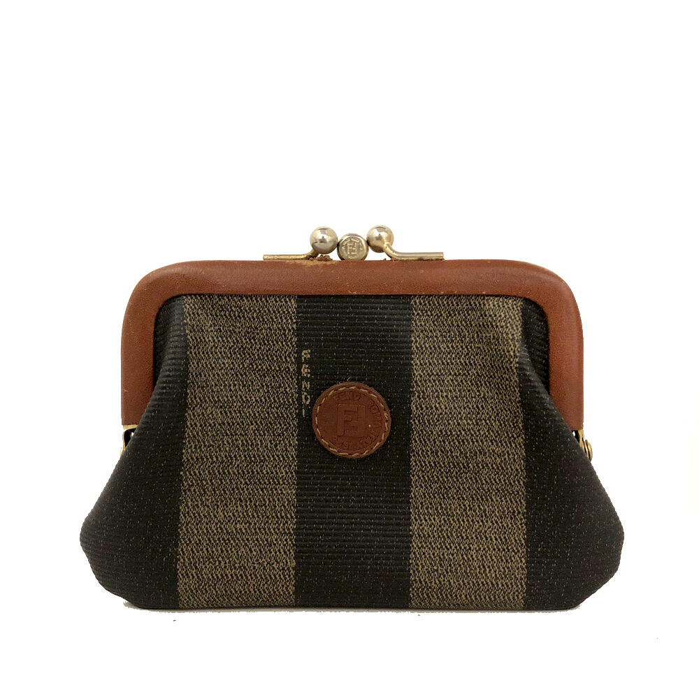 FENDI Pequin PVC Coin Purse Wallet Khaki with Clasp 2BB396