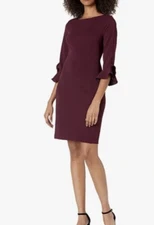 NWT Karl Langerfeld Paris MAROON Eggplant Tulip Sleeve Crepe Dress Size 0