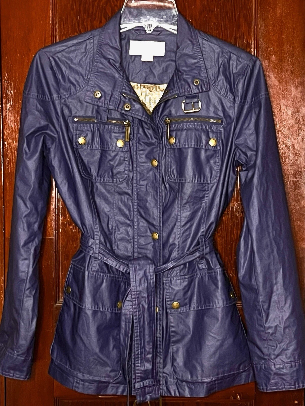 GIACCA ANTIPIOGGIA MICHAEL MICHAEL KORS BLUASTRA VIOLA SPALMATA COTONE CON CINTURA S SMALL