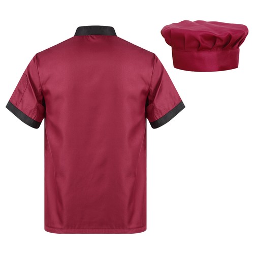 Women Men Chef Coat with Hat Set Restaurant Work Uniform Short Sleeve Jacket - Picture 18 of 41