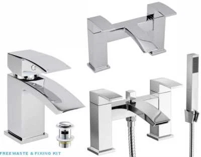 Waterfall Bathroom Taps Chrome Basin Mixer Bath Filler Shower Deck Tap Sets