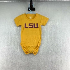 Wes And Willy Baby LSU Short Sleeve Snap Button Yellow One Piece Romper Sz 18 M