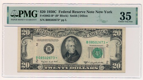 UNITED STATES banknote $20 New York 1950 C*Star note PMG grade VF 35
