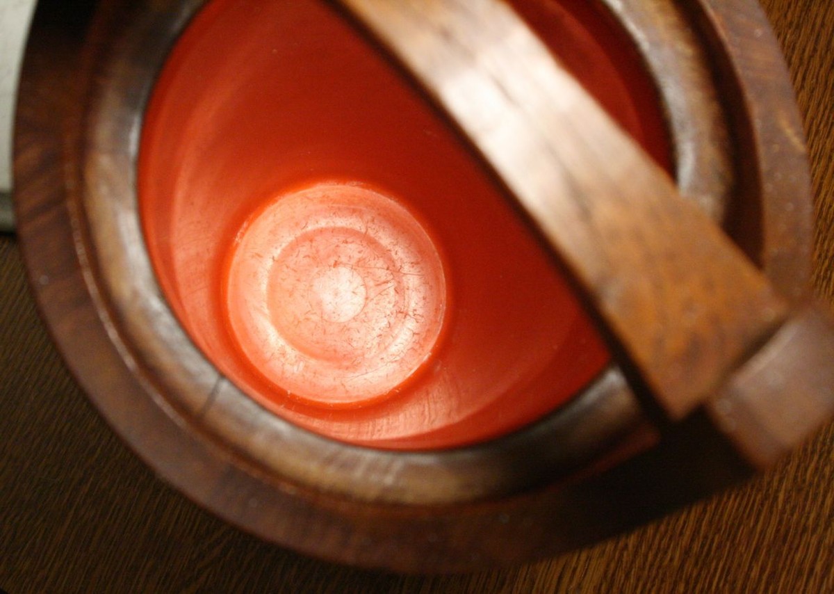 Vintage DANSK Ice Bucket. Teak with Orange Inner Lining DENMARK