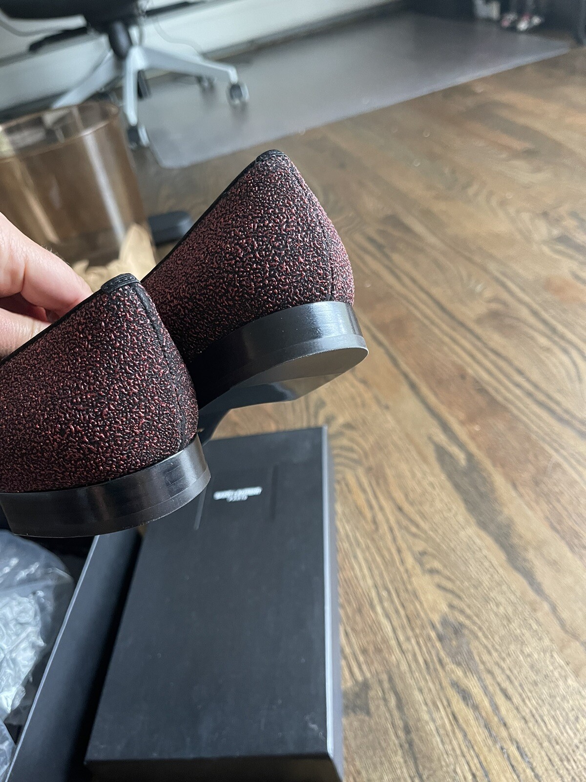 Autentico mocassino slip on donna Saint Laurent glitter borgogna taglia 40 5