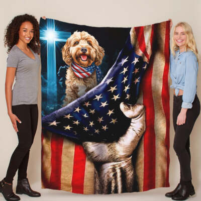Cute Cockapoo Dog Patriotic Flag USA Blanket Christmas Gift For Pet Dogs Lover