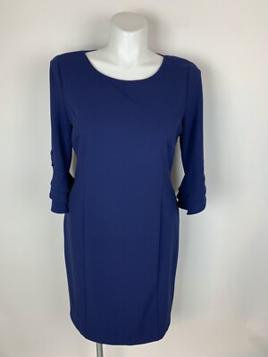 NEW DKNY Navy Blue Layered Bell Sleeve Sheath Stretch Dress 14 | eBay