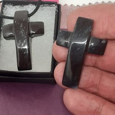 Cross Bevelled - Black Onyx- Pendant- Black Cord- Gift Box