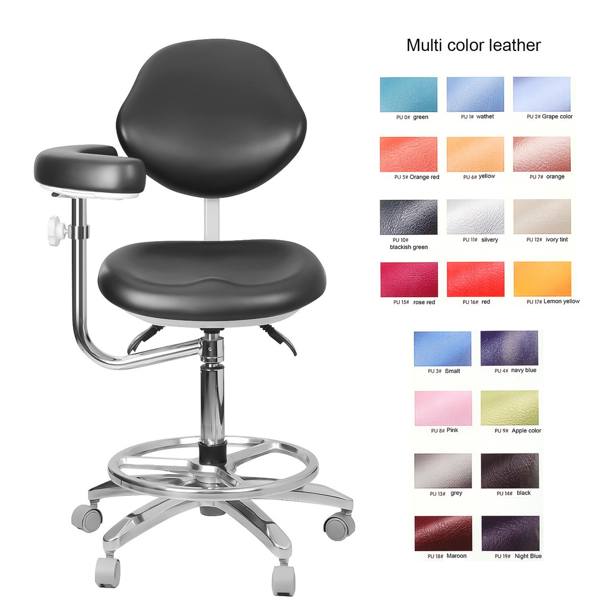 VEVOR Medical Dental Stool Dentist Chair With 360 Degree Rotation Armrest PU Leather Assistant Stool Chair Height Adjustable Doctor Chair