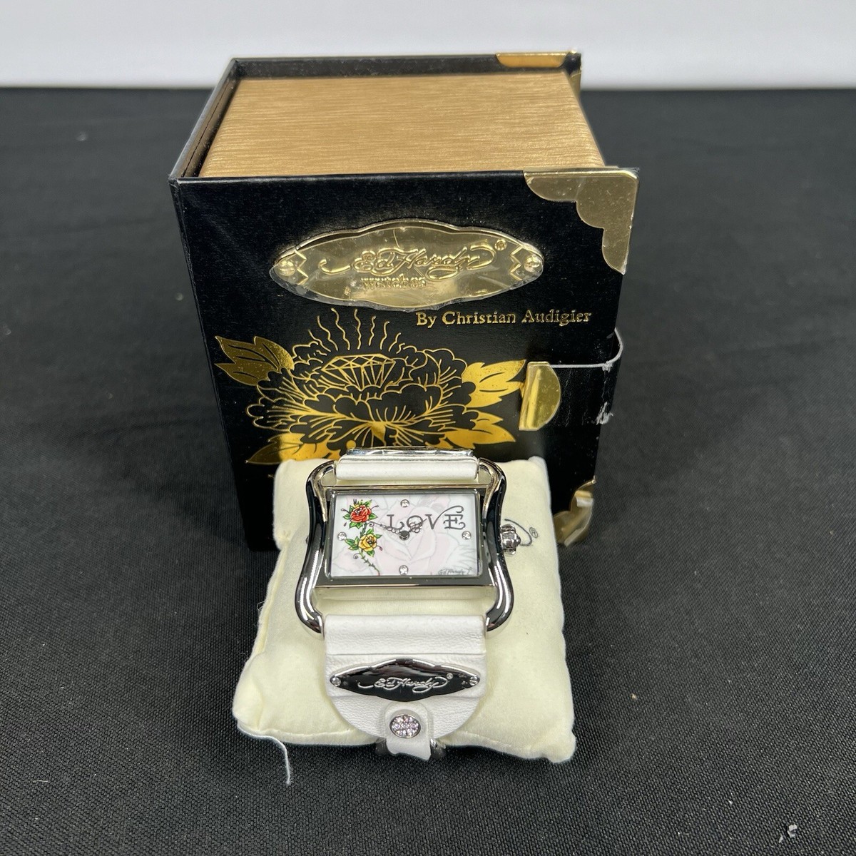 Ed Hardy Vintage Love Watch Stainless Steel & White Leather - 316L