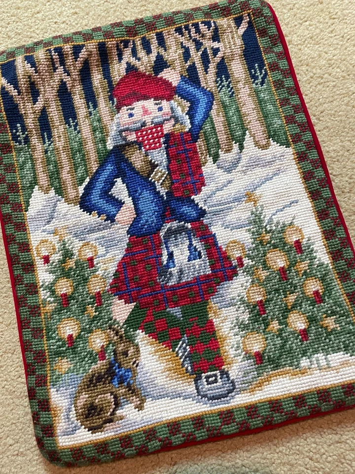 NEW Wool Needlepoint Pillow Cover Christmas Scotland Woods Nutcracker Scottish - Image 2 of 4