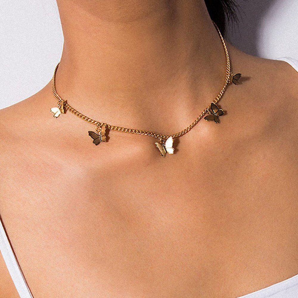 Stars Butterfly Pendant Silver Chain Choker Necklace Clavicle Women Girl Gift US