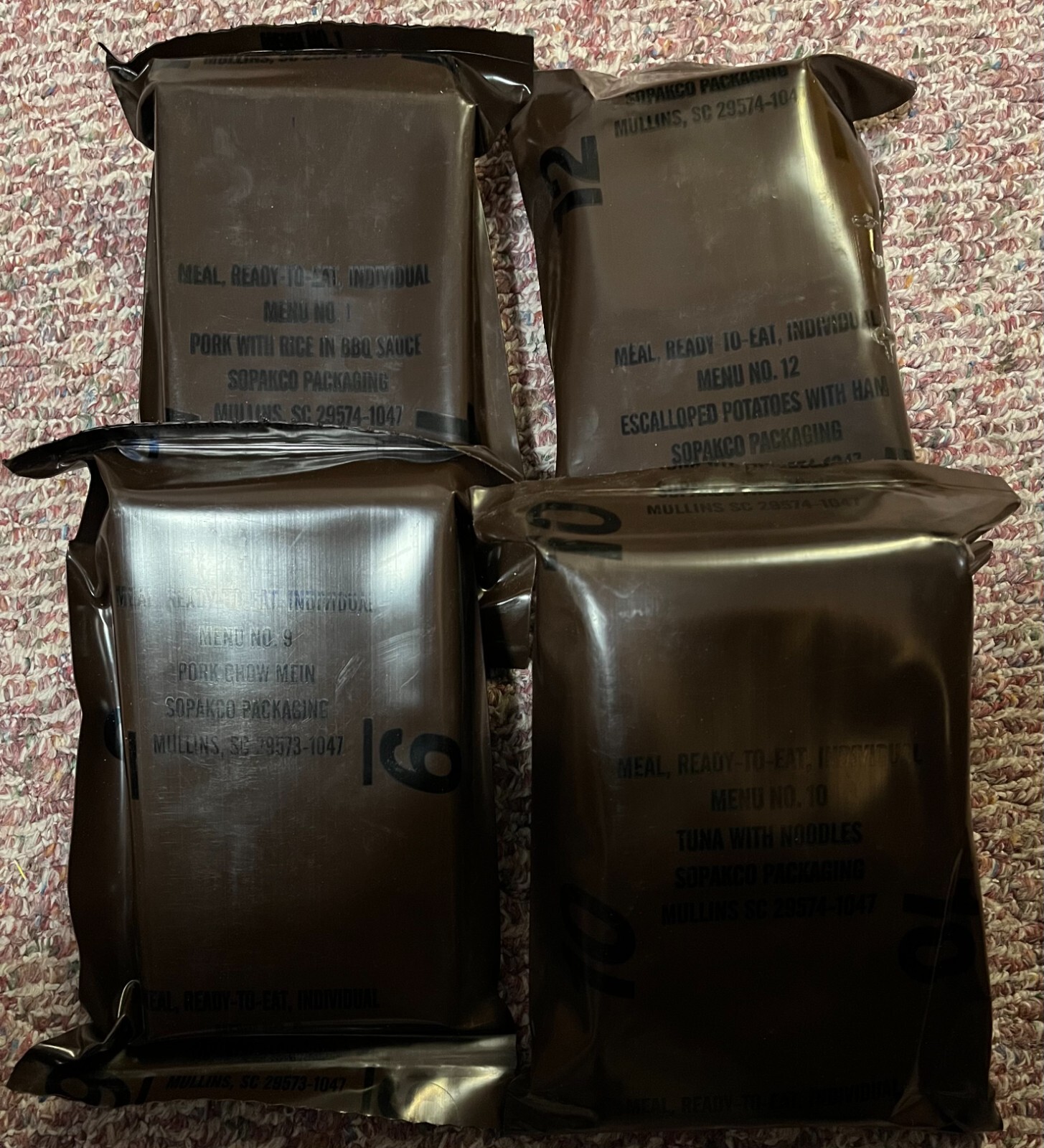 4 Vintage 1990's MRE Meal Ready To Eat Meals 1, 9, 10, 12 New Sealed