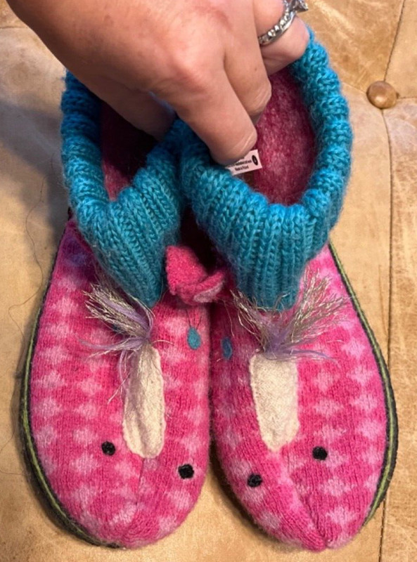 Garnet Hill Kids Boiled Wool Horse Pony Slippers Pink Blue Girls 4