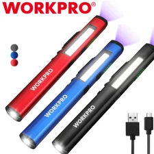WORKPRO 450 Lumen Pen Light LED Pocket Flashlight UV Black Light USB Rechargable