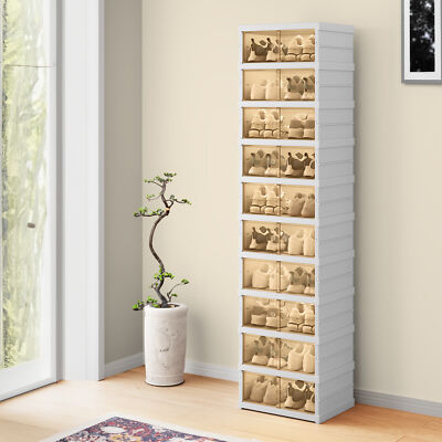 Brezelge 10 Tiers Shoe Storage Box w/Magnetic Doors Foldable Shoe ...