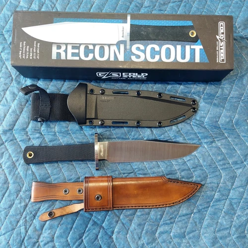 Cold Steel Recon Scout 7.5" Fixed Blade Knife CPM-3V,  CUSTOM Leath Sheath