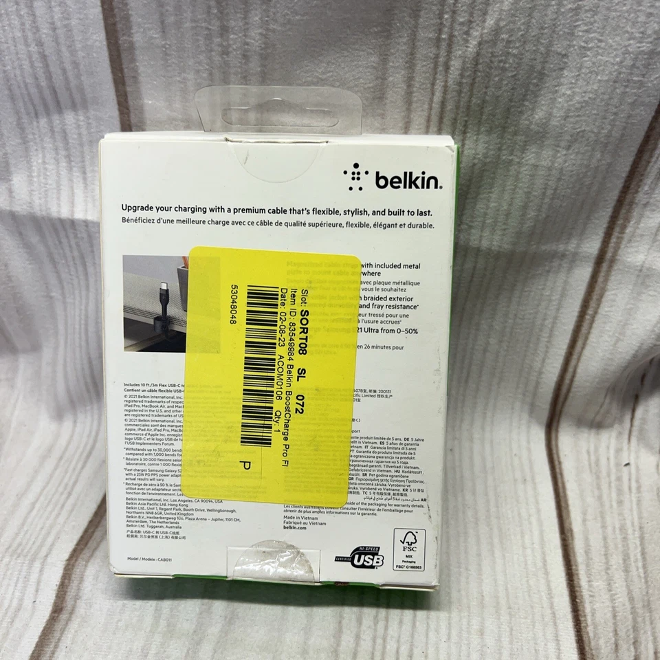 NEW Belkin BoostCharge Pro Flex USB-C Cable W/USB-C Connector Cable + Strap 10FT - Image 4 of 4