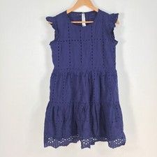 Unbranded womens dress size S fit flare navy blue sleeveless round neck 034916