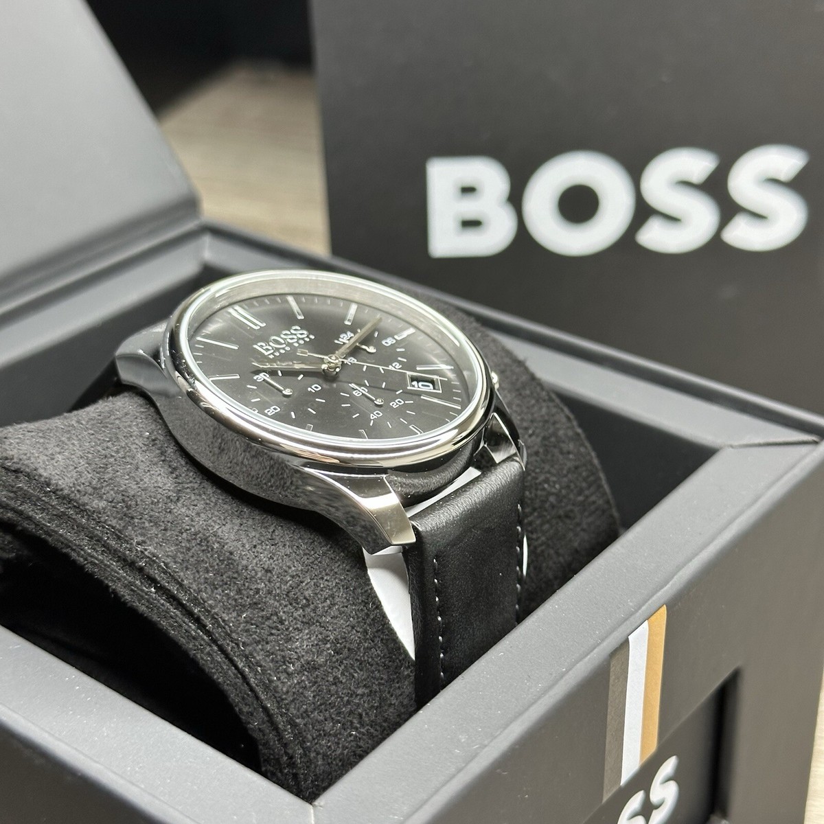 NEW✓ELEGANT✓ Hugo Boss Time One Chrono Date Dial Black 