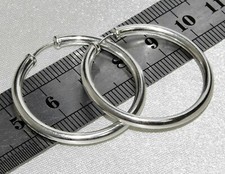 Sterling Silver 30mm Chunky Capped Sleeper Hoop Earrings - Solid 925 Silver